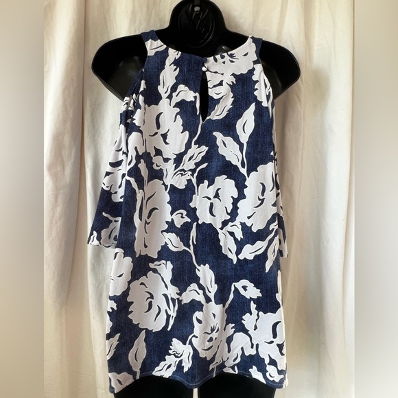 Unbranded Peekaboo Shoulder Blue/Wht Floral Dress Shirt Women's Sz XXL - Picture 6 of 8